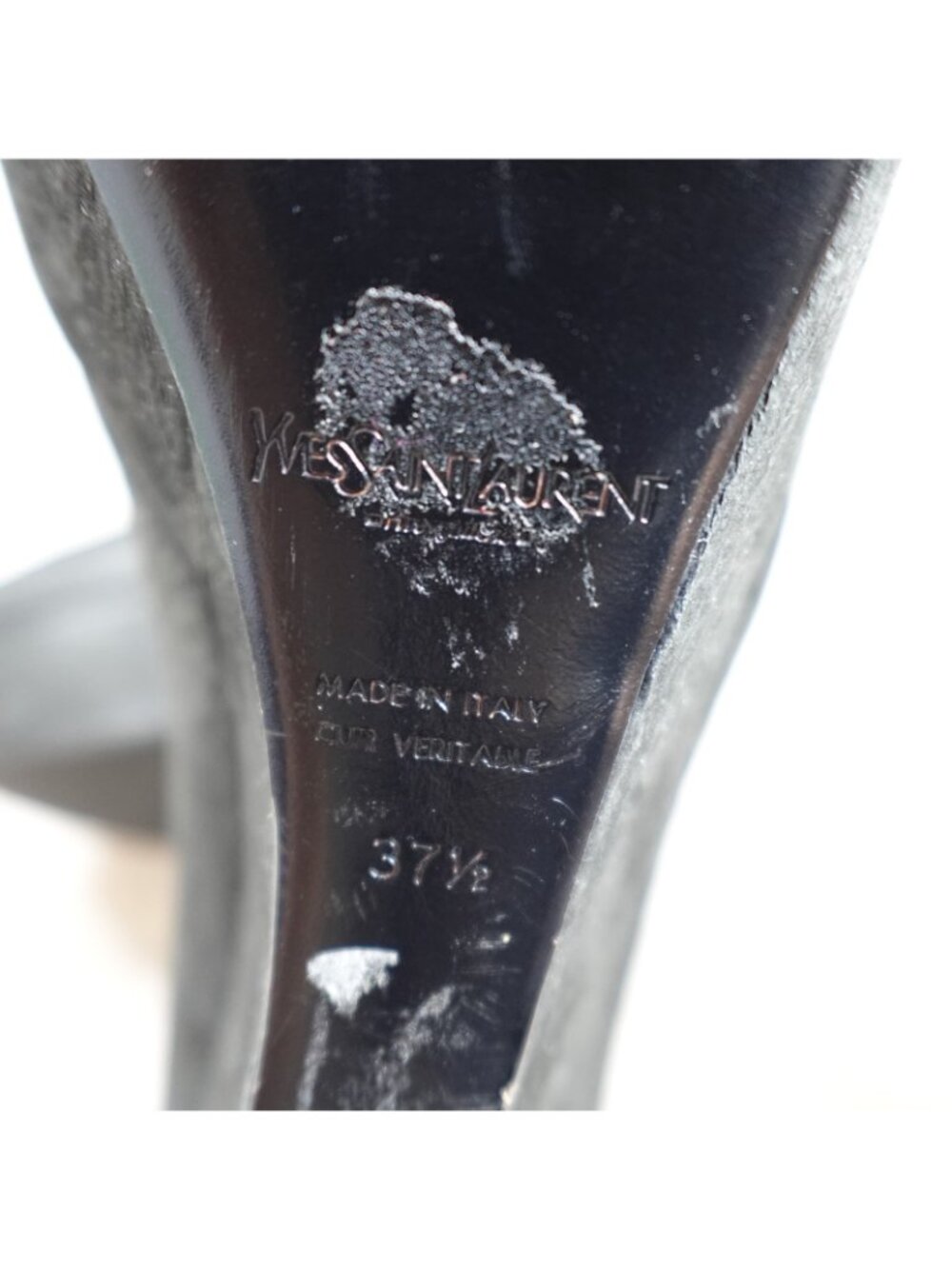YSL Womens Pumps 7.5 Black Aliama Lizard Emboss Yves Saint Laurent Made in Italy - Picture 10 of 10